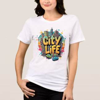 City Life – Vibrant Urban Skyline & Street Vibes トライブレンドＴシャツ