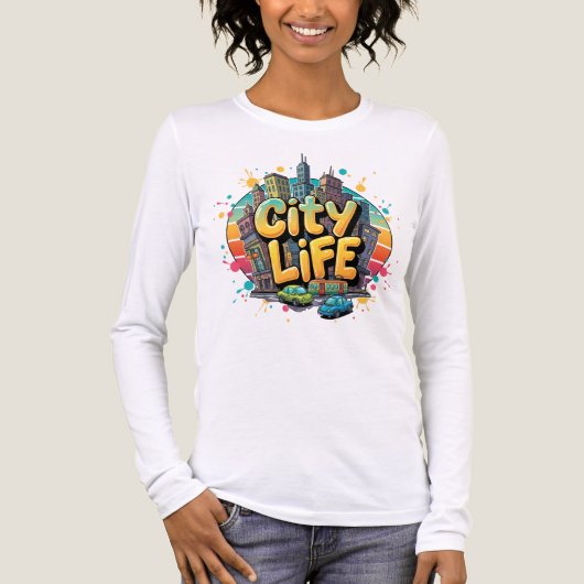 City Life – Vibrant Urban Skyline & Street Vibes トライブレンドＴシャツ (正面)