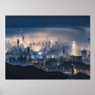 “City Lights at Night Canvas – Modern Urban Wall D ポスター