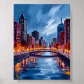 City Nights Watercolor Painting Art ポスター (正面)
