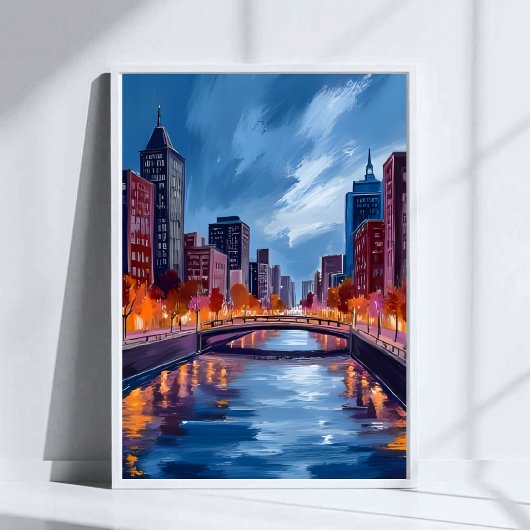 City Nights Watercolor Painting Art ポスター