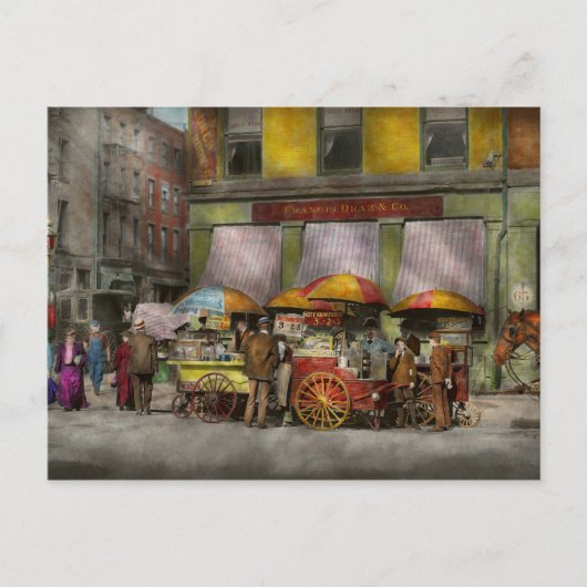 City - NY-ブロードウェイSt NYのランチカート – 1906 ポストカード (正面)