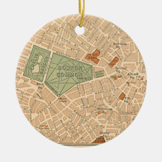 City of Boston Vintage Map セラミックオーナメント (正面)