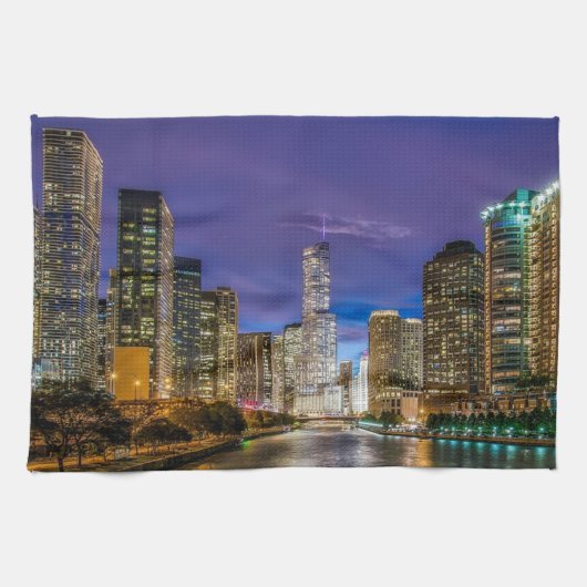 city of chicago with the magnificent river キッチンタオル (横)