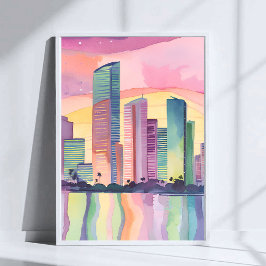 City of Color | Miami Florida Watercolor Skyline ポスター