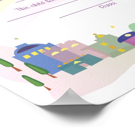 City of David Jewishベビー名前付け誕生証明書 ポスター (角)