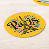 City of Lights：パリはっきりしたタイポグラフィアート ラウンドペーパーコースター (アングル)