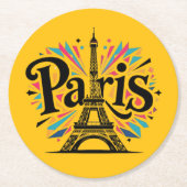 City of Lights：パリはっきりしたタイポグラフィアート ラウンドペーパーコースター (正面)