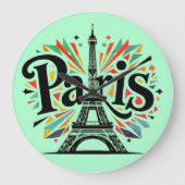 City of Lights:パリはっきりしたタイポグラフィアート ラージ壁時計 (正面)