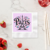 City of Lights：パリはっきりしたタイポグラフィアート 縁ありカクテルナプキン (インサイチュ)