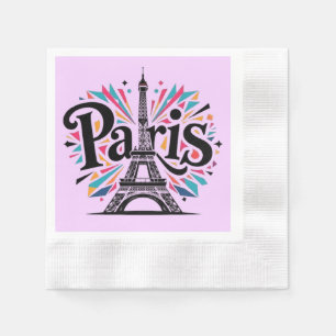 City of Lights:パリはっきりしたタイポグラフィアート 縁ありカクテルナプキン