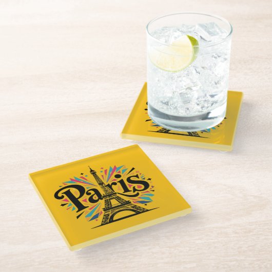City of Lights: Bold Paris Typography Art ガラスコースター (アングル)