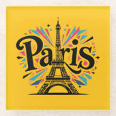 City of Lights: Bold Paris Typography Art ガラスコースター (正面)