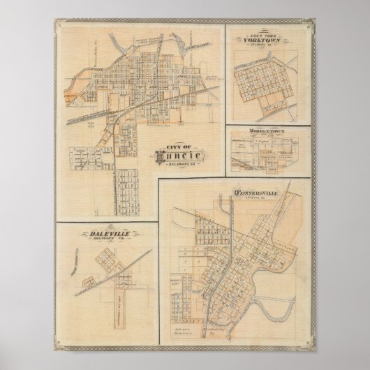 City of Muncie, Delaware Co with Yorktown ポスター (正面)