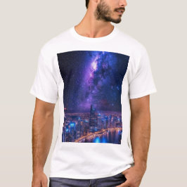 City of Stars: Futuristic Skyline Under a Galactic Tシャツ