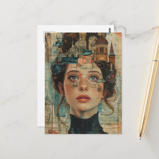 City on my Mind Woman Collage ポストカード (正面/裏面インサイチュ)