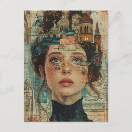 City on my Mind Woman Collage ポストカード