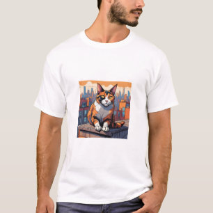 City Rooftop Cat - Urban Calico Charm Tシャツ