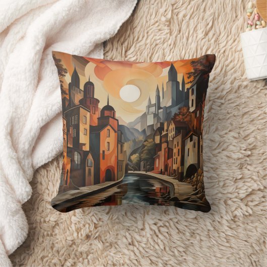 City Scape Impressionismスタイル – 両面 クッション (ブランケット)