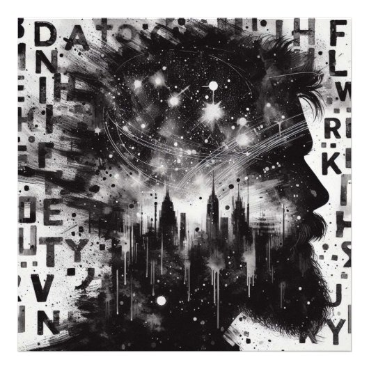 City Skylineを使用した二重露出マンプロファイル フォトプリント (正面)