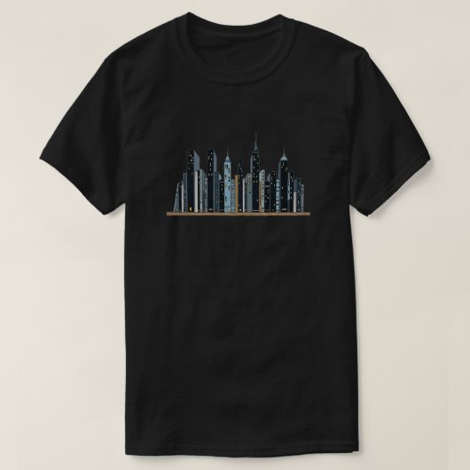City Skyline Bookshelf – ミニマルTシャツユニセックス Tシャツ (デザイン正面)