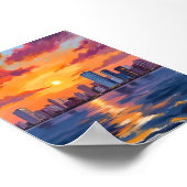 City Skyline Sunset Watercolor Art ポスター (角)