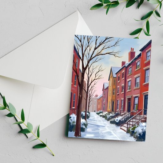 City Snowfall | Winter Watercolor Painting Card