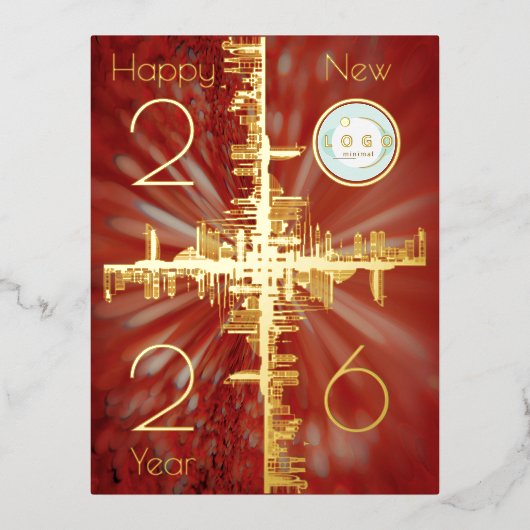 City symmetry -金ゴールド- 2026年新年のロゴ 箔シーズンポストカード (正面)