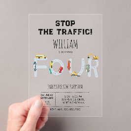 City Transportation Vehicles Truck Four Birthday アクリル招待状