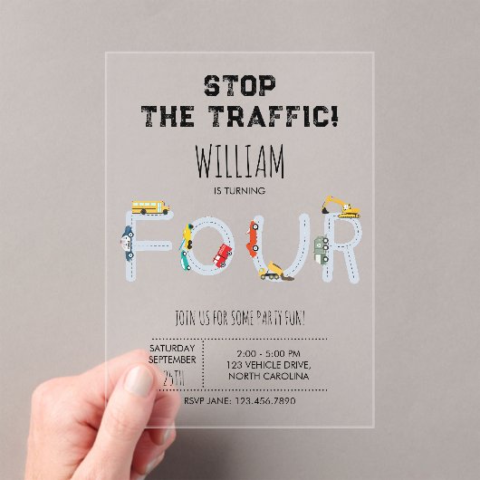 City Transportation Vehicles Truck Four Birthday アクリル招待状 (インサイチュ (ポータブル))