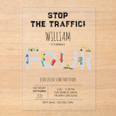 City Transportation Vehicles Truck Four Birthday アクリル招待状 (正面)