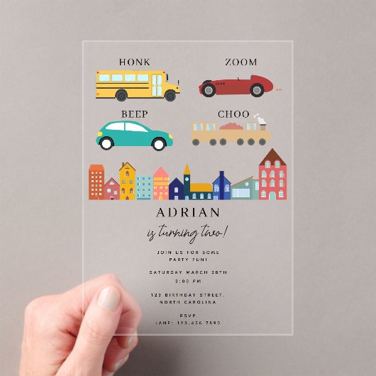 City Transportation Vehicles Truck Second Birthday アクリル招待状 (インサイチュ (ポータブル))
