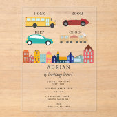 City Transportation Vehicles Truck Second Birthday アクリル招待状 (正面)
