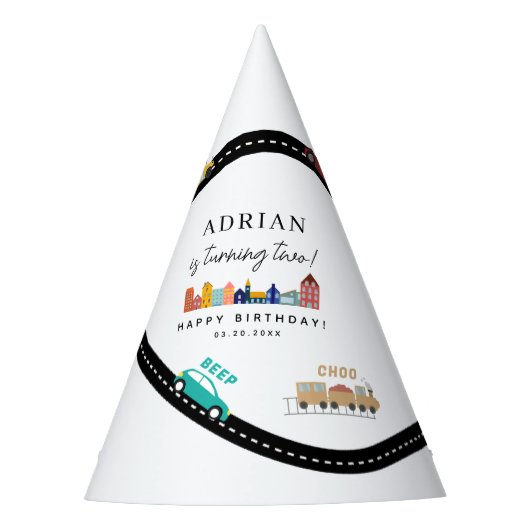City Transportation Vehicles Truck Second Birthday パーティーハット (正面)