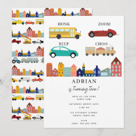 City Transportation Vehicles Truck Second Birthday 招待状