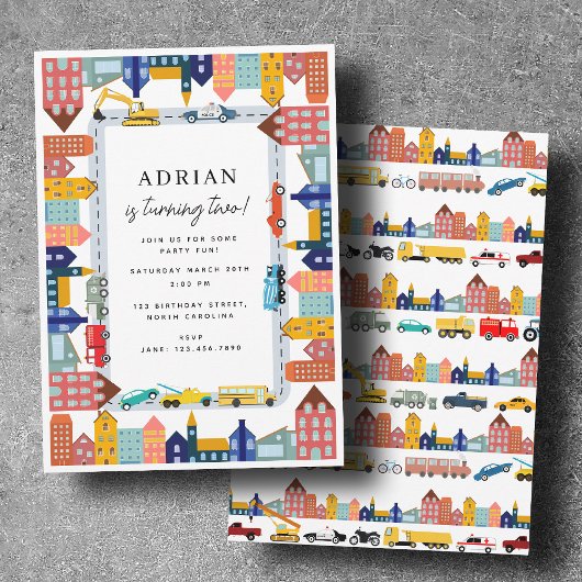 City Transportation Vehicles Truck Second Birthday 招待状