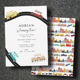 City Transportation Vehicles Truck Second Birthday 招待状