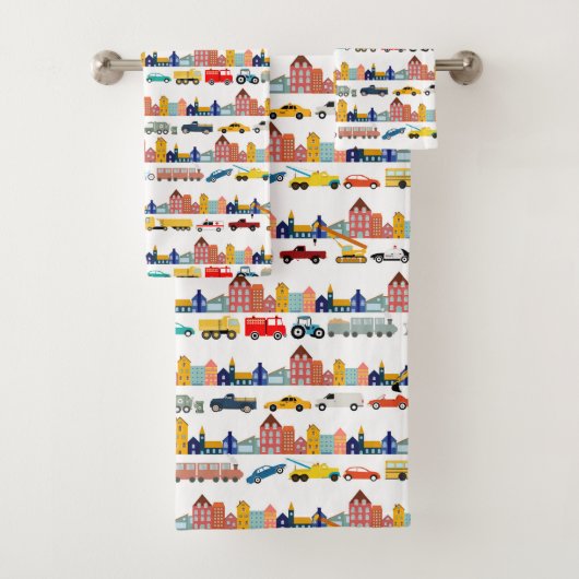 City Transportation Vehicles Trucks Cars Kids バスタオルセット (インサイチュ)