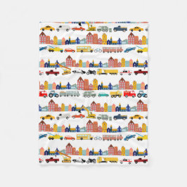 City Transportation Vehicles Trucks Cars Kids フリースブランケット