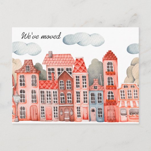 City We've Moved -  New Address Watercolor Door  案内ポストカード (正面)