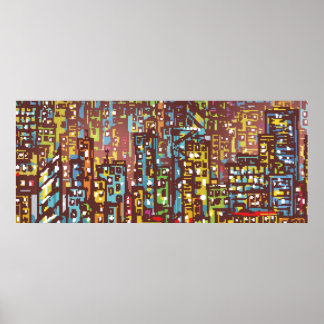 Cityscape手描きイラスト，通り，都市 ポスター