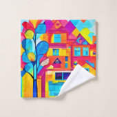 Cityscape鮮やか Dreamscapeアート バスタオルセット (ウォッシュタオル)