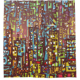Cityscape hand drawn illustrationart,street,city,s シャワーカーテン