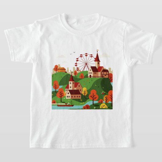 Cityscape with Ferris wheel Tシャツ (レイダウン)