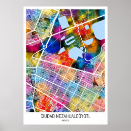 Ciudad Nezahualcóyotl Mexico City Map ポスター