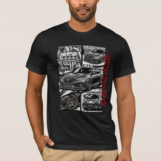 Civic Type-R JDM マンガ コミックパネル Tシャツ (正面)