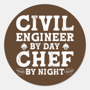 Civil Engineer by Day Chef by Night おもしろい Civil ラウンドシール