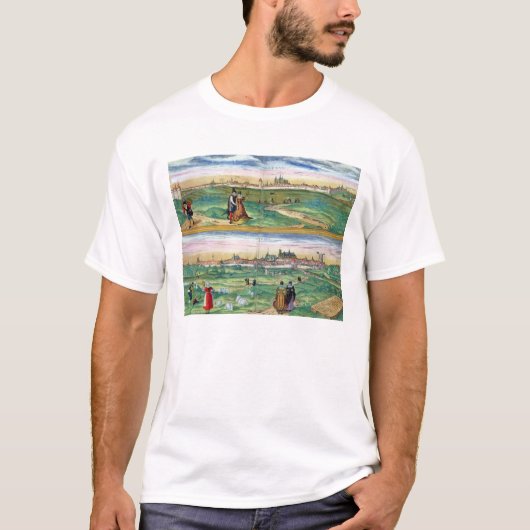 「Civitates Orbisからのオルレアンそしてブールジュの地図、 Tシャツ (正面)