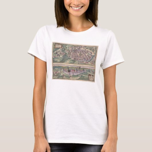 Civitates Orbis Tからのポズナンとグルチョの地図 Tシャツ (正面)