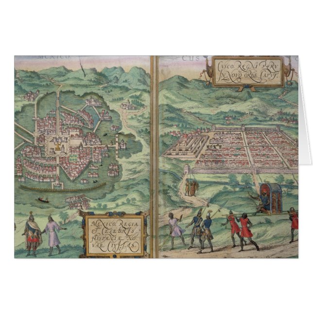 「Civitates Orbis TerからのメキシコそしてCuzcoの地図、 (正面横)